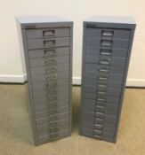 Two modern Bisley fifteen drawer chests, 28 cm wide x 38 cm deep x 85.5 cm high