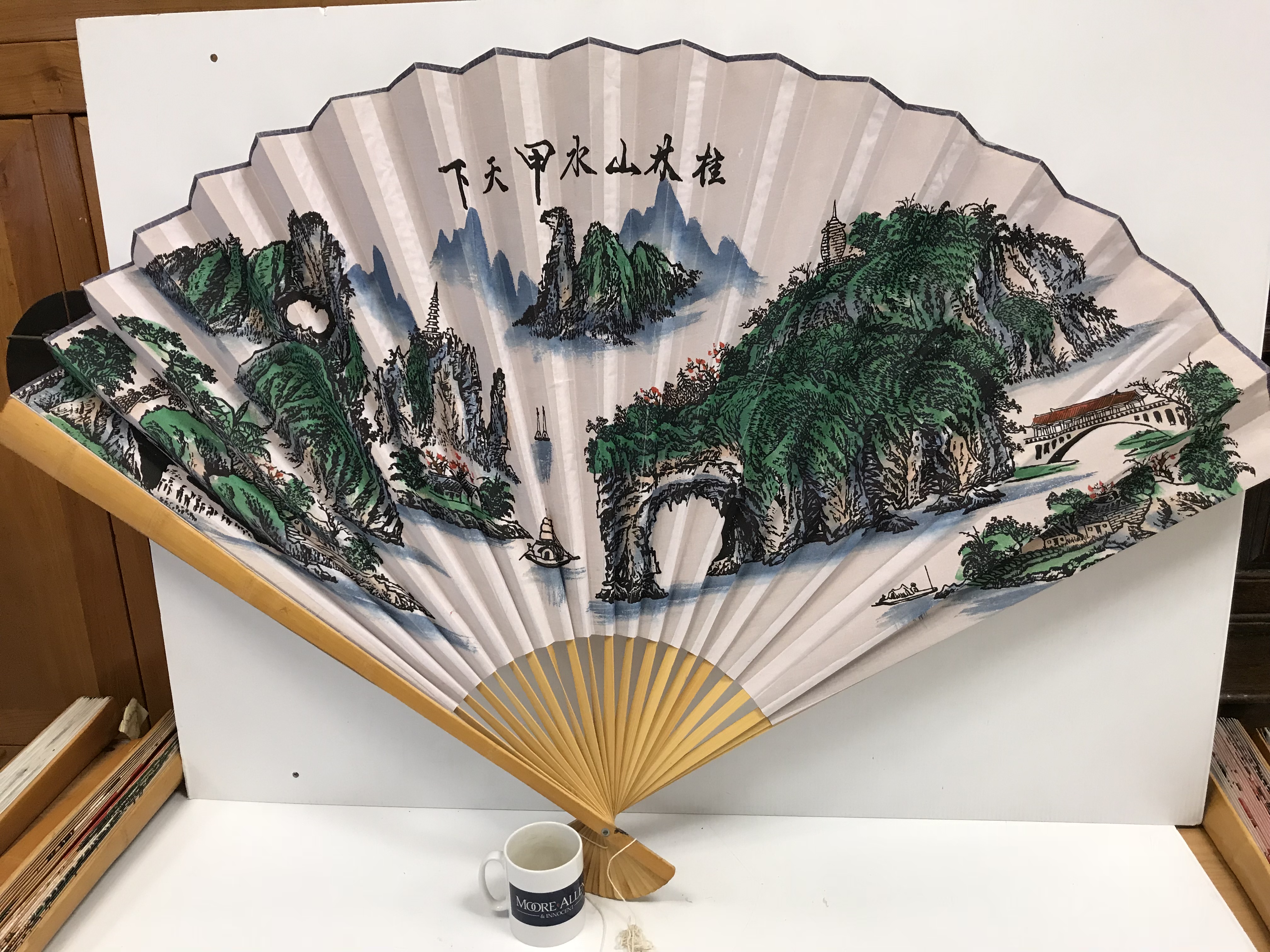 A collection of six modern Chinese printed fabric and bamboo fans of large proportions each - Image 13 of 15