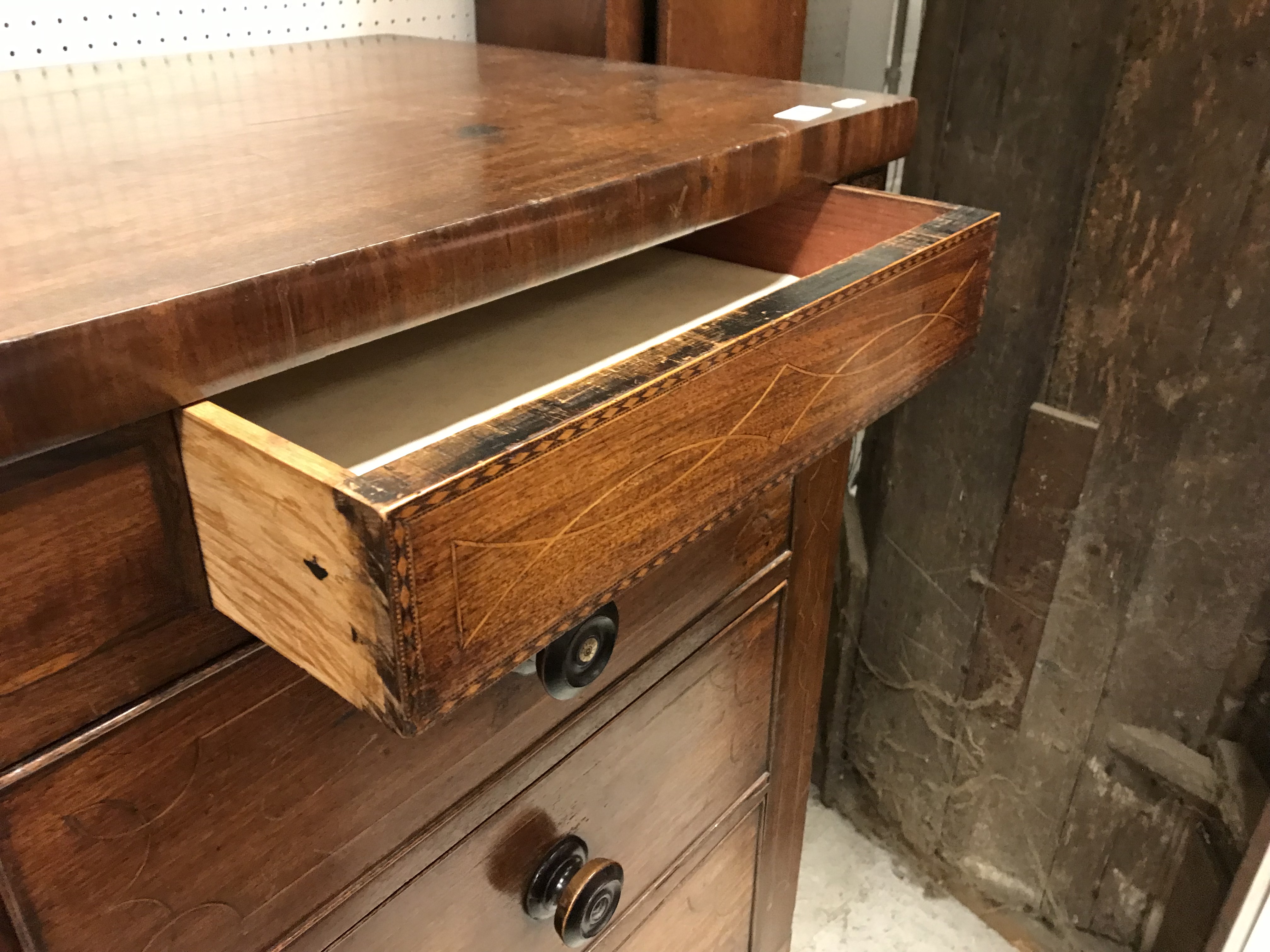 A 19th Century mahogany chest, the plain top above two secret drawers flanking a shell marquetry - Image 19 of 22