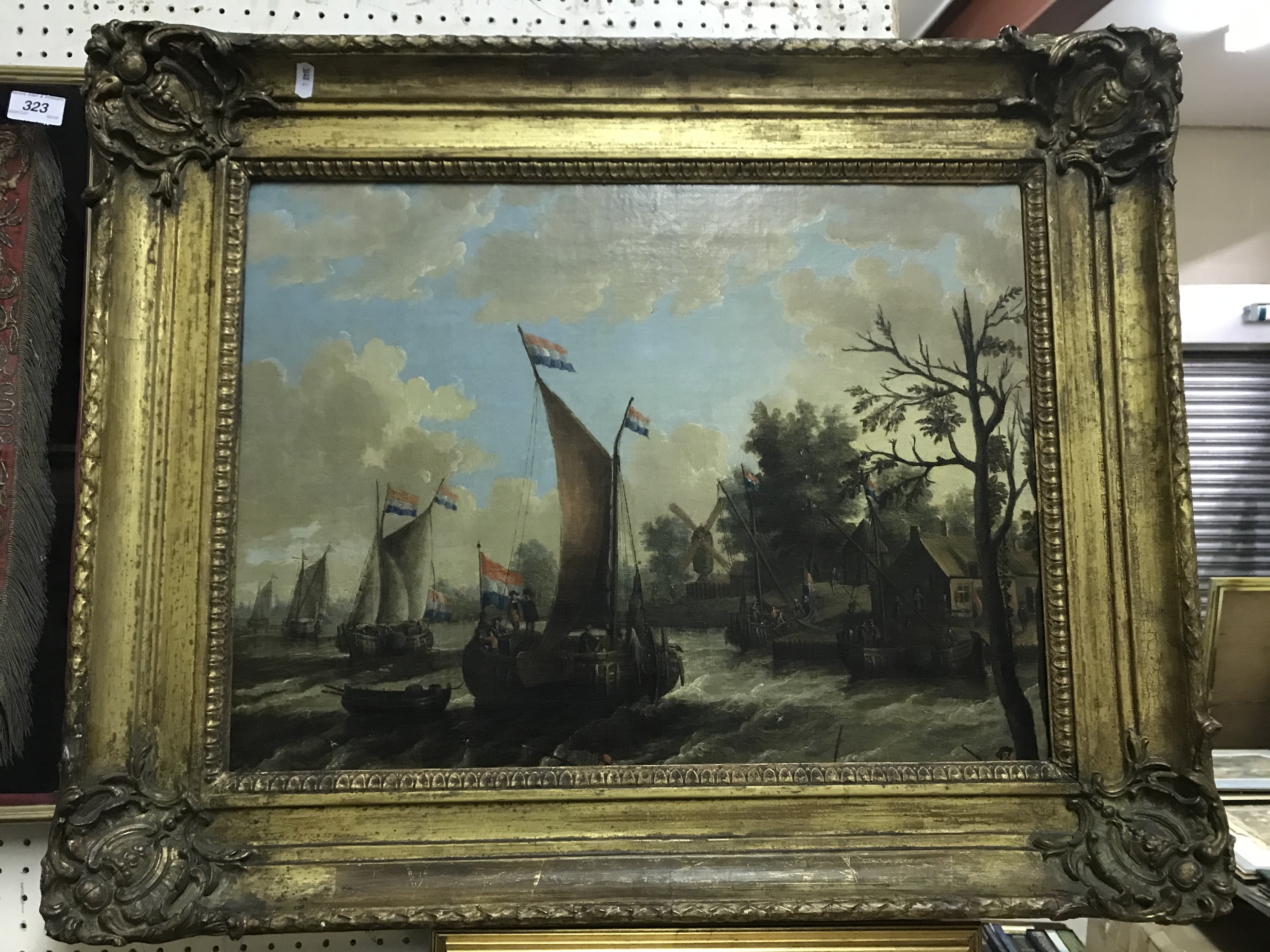 SCHOOL OF ABRAHAM STORCK "A river scene with boats and figures", study of Dutch sailing vessels on a - Image 2 of 37