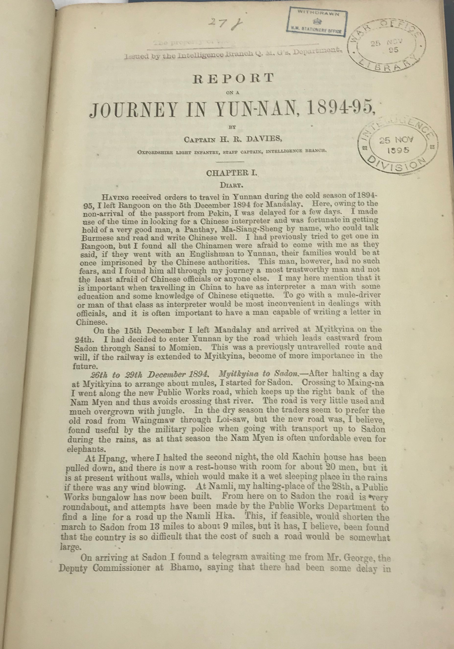 One volume “Report on a journey in Yun-Nan, 1894-95 by Captain H R Davies Oxfordshire Light Infantry - Image 3 of 33