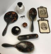 A box of various dressing table wares to include cut glass silver and tortoiseshell mounted