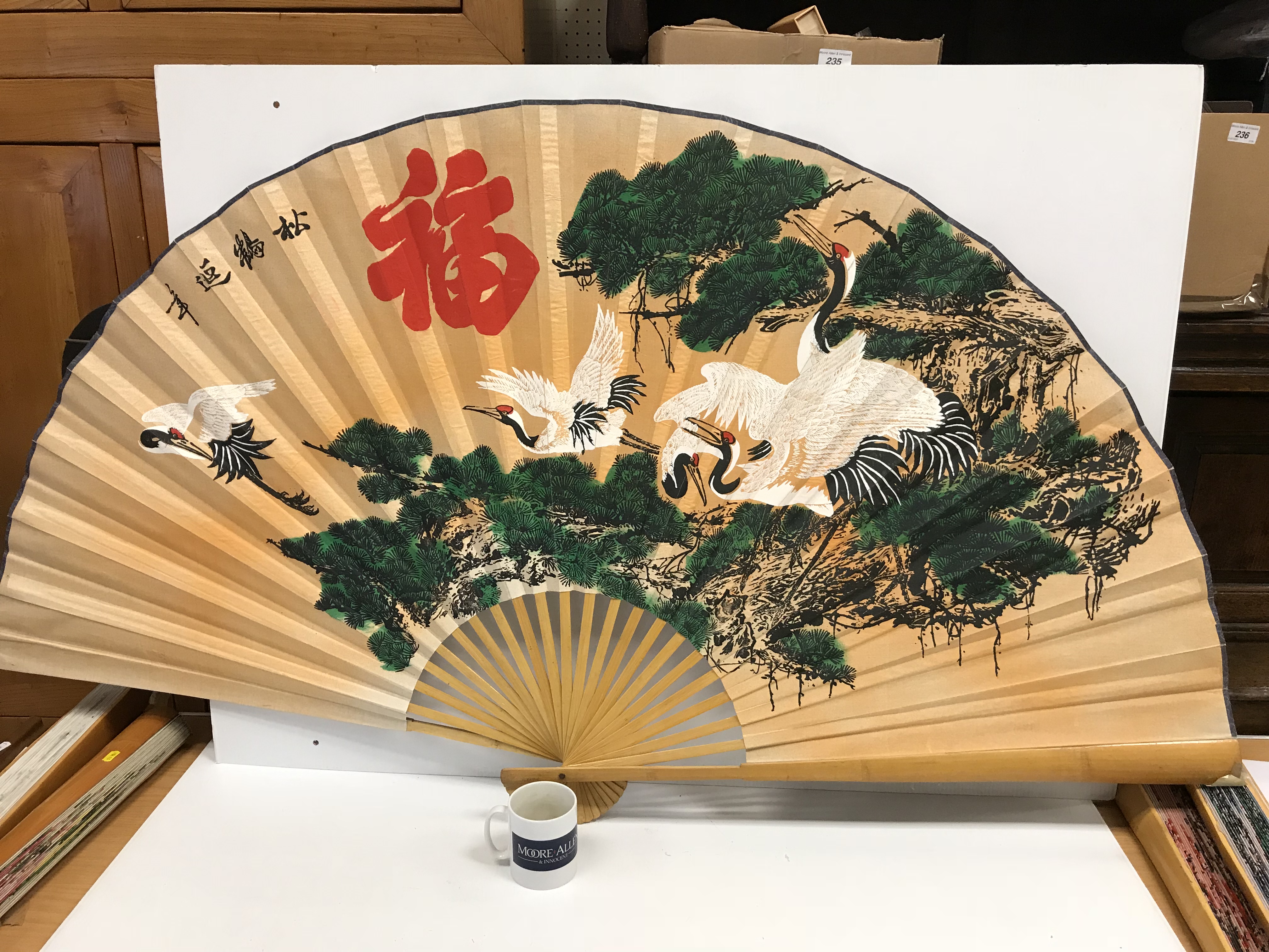A collection of six modern Chinese printed fabric and bamboo fans of large proportions each - Image 14 of 15