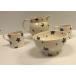 A collection of Emma Bridgwater "Blue Starry Skies Baby" dinner and tea wares including large jug