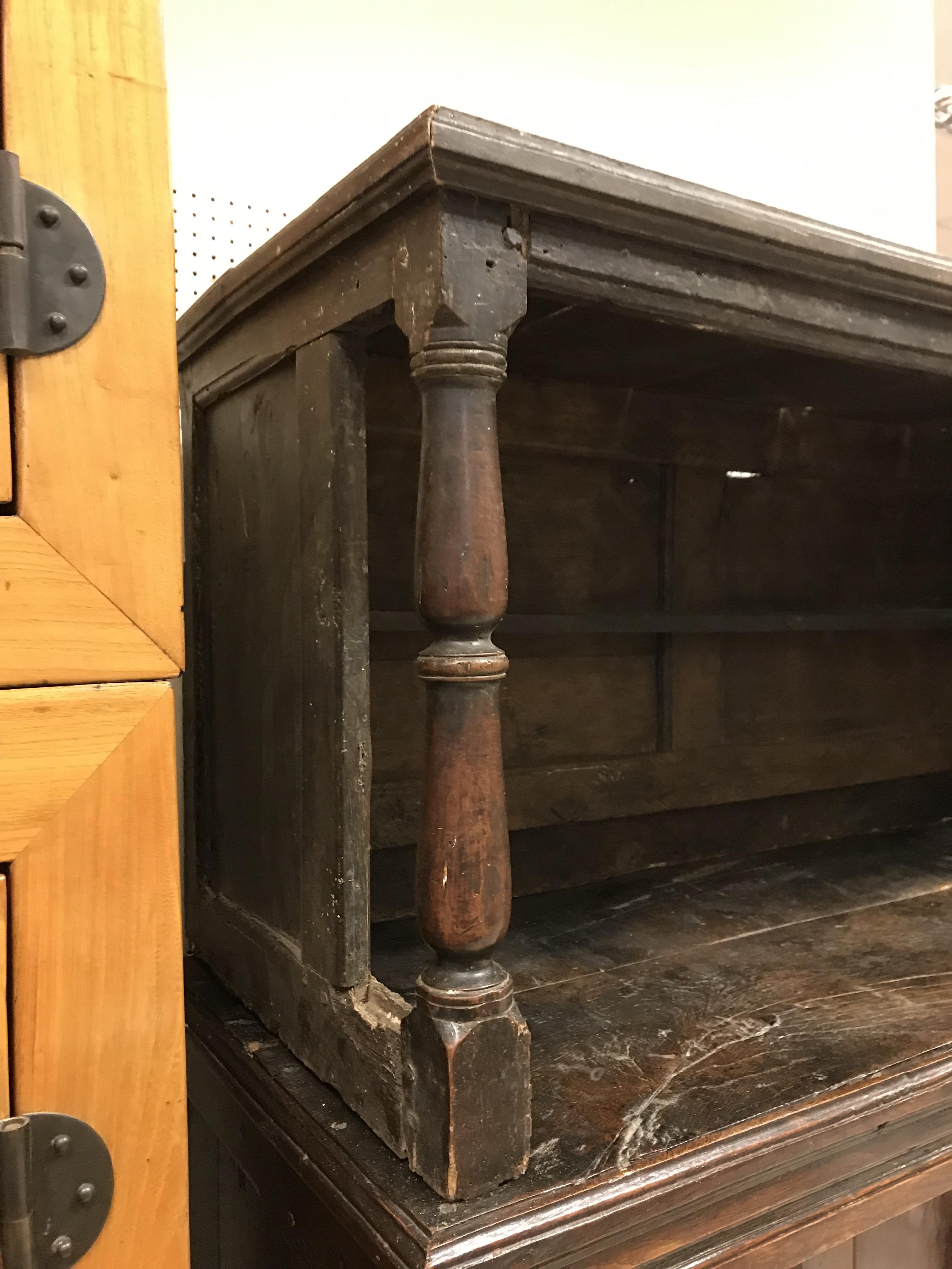 An 18th Century oak tridarn, the upper section with panelled sides and turned column supports over a - Image 3 of 48