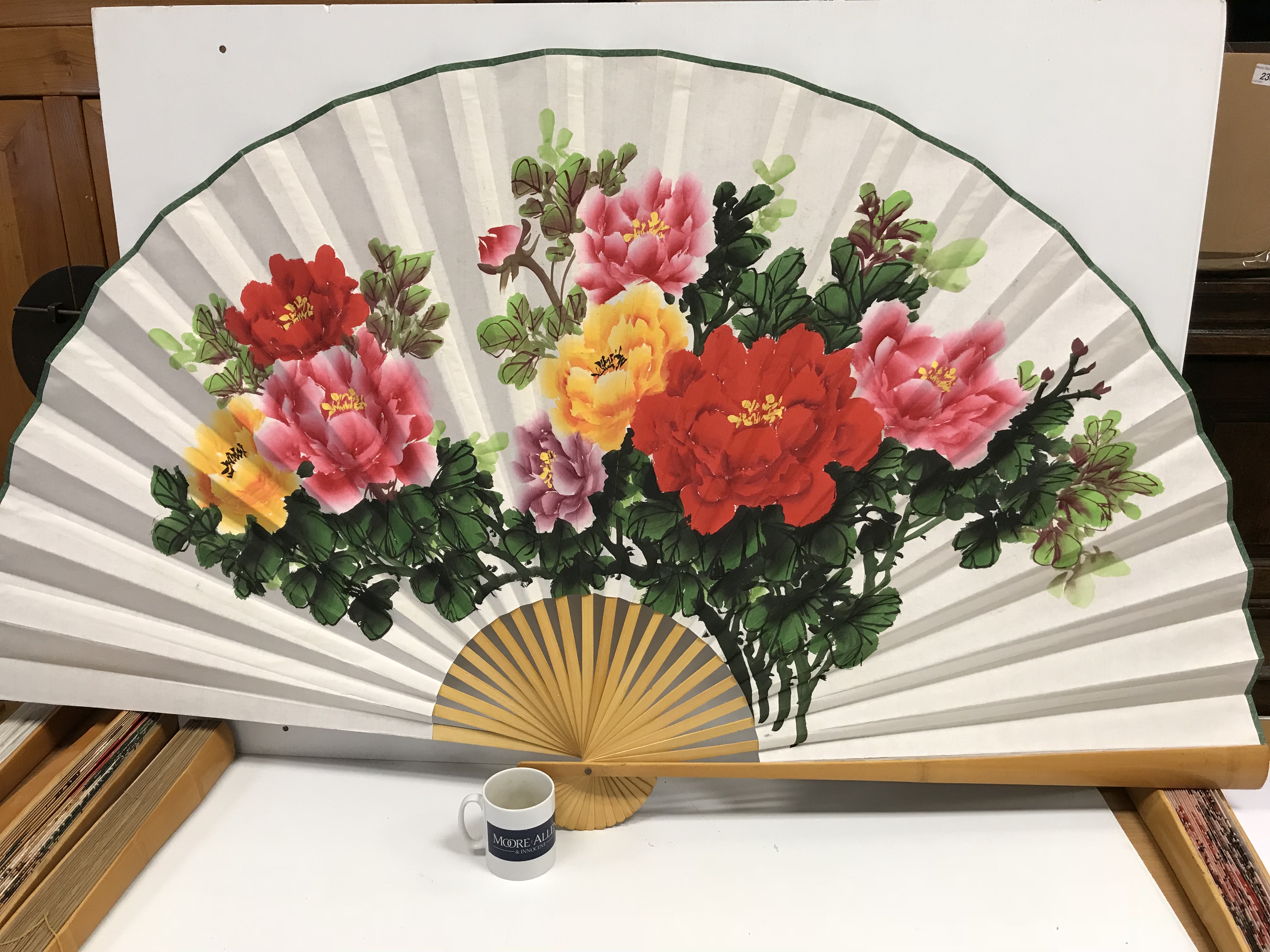 A collection of six modern Chinese printed fabric and bamboo fans of large proportions each - Image 12 of 15