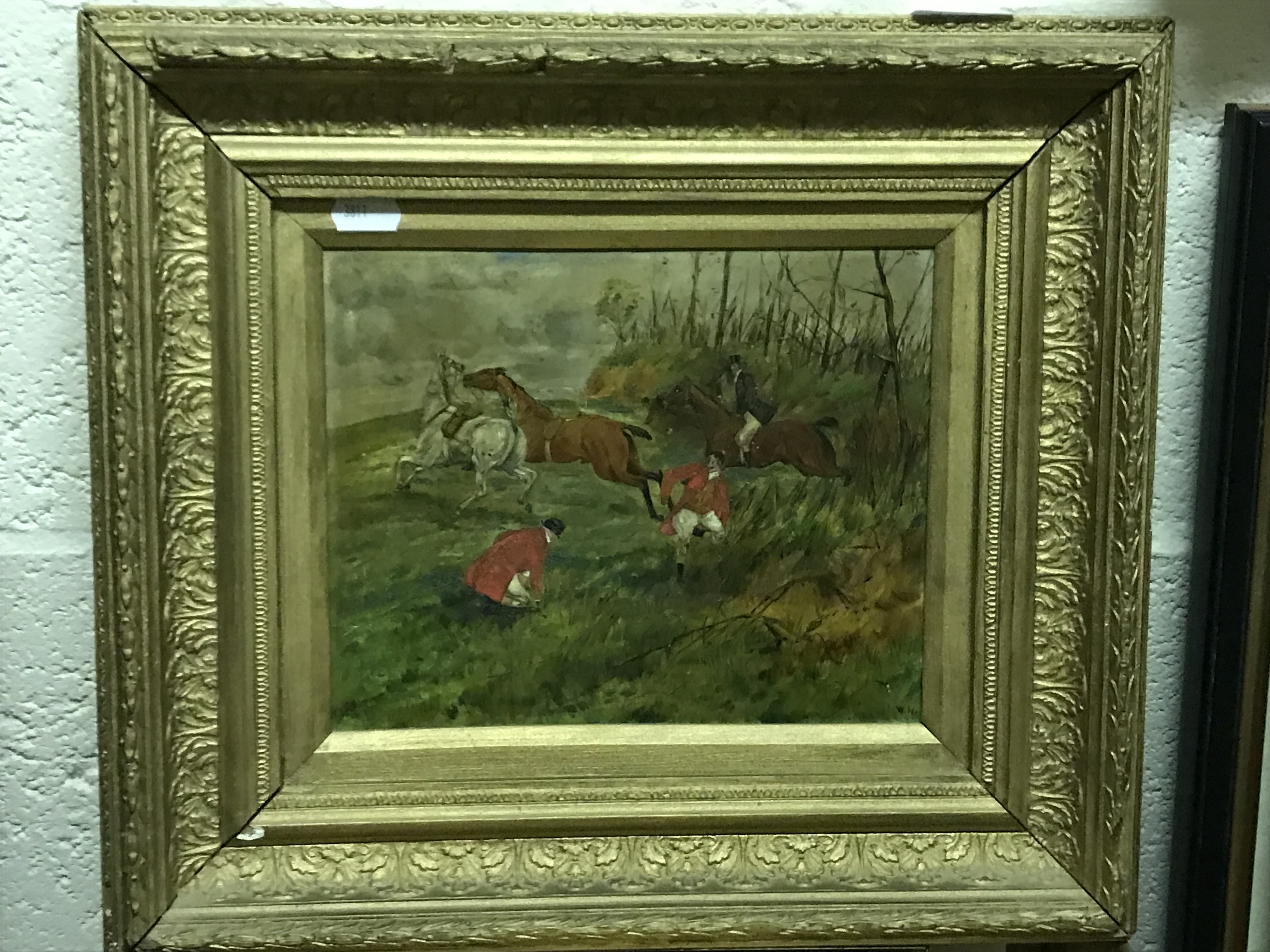 W. WEBB "Huntsman on horseback jumping fence", oil on board, signed lower right, together with a - Image 3 of 4