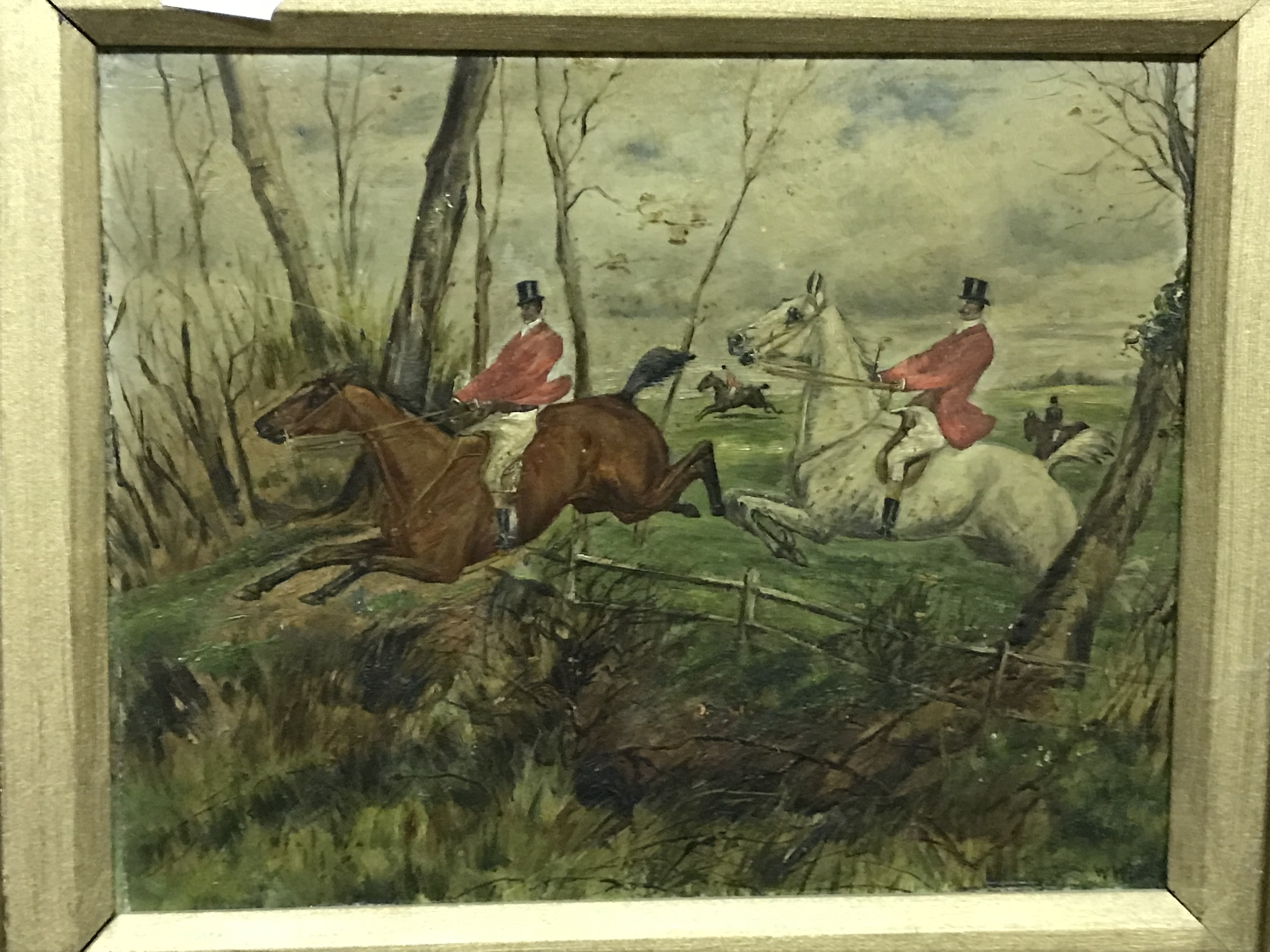 W. WEBB "Huntsman on horseback jumping fence", oil on board, signed lower right, together with a