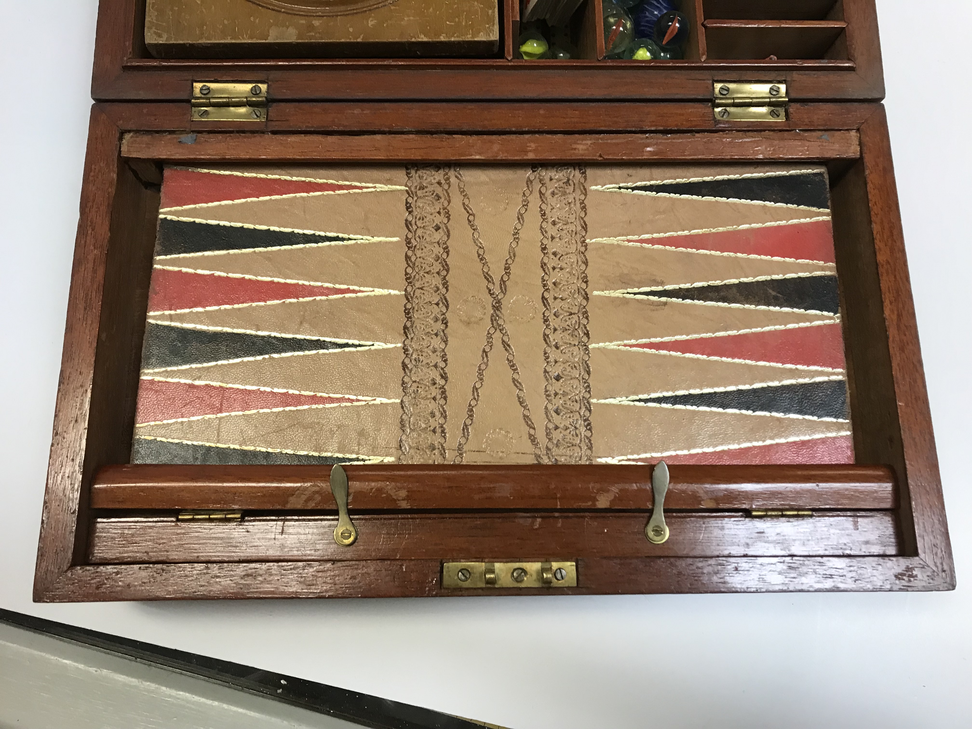 A mahogany cased games compendium containing various games pieces including Chess, Draughts, - Image 13 of 42