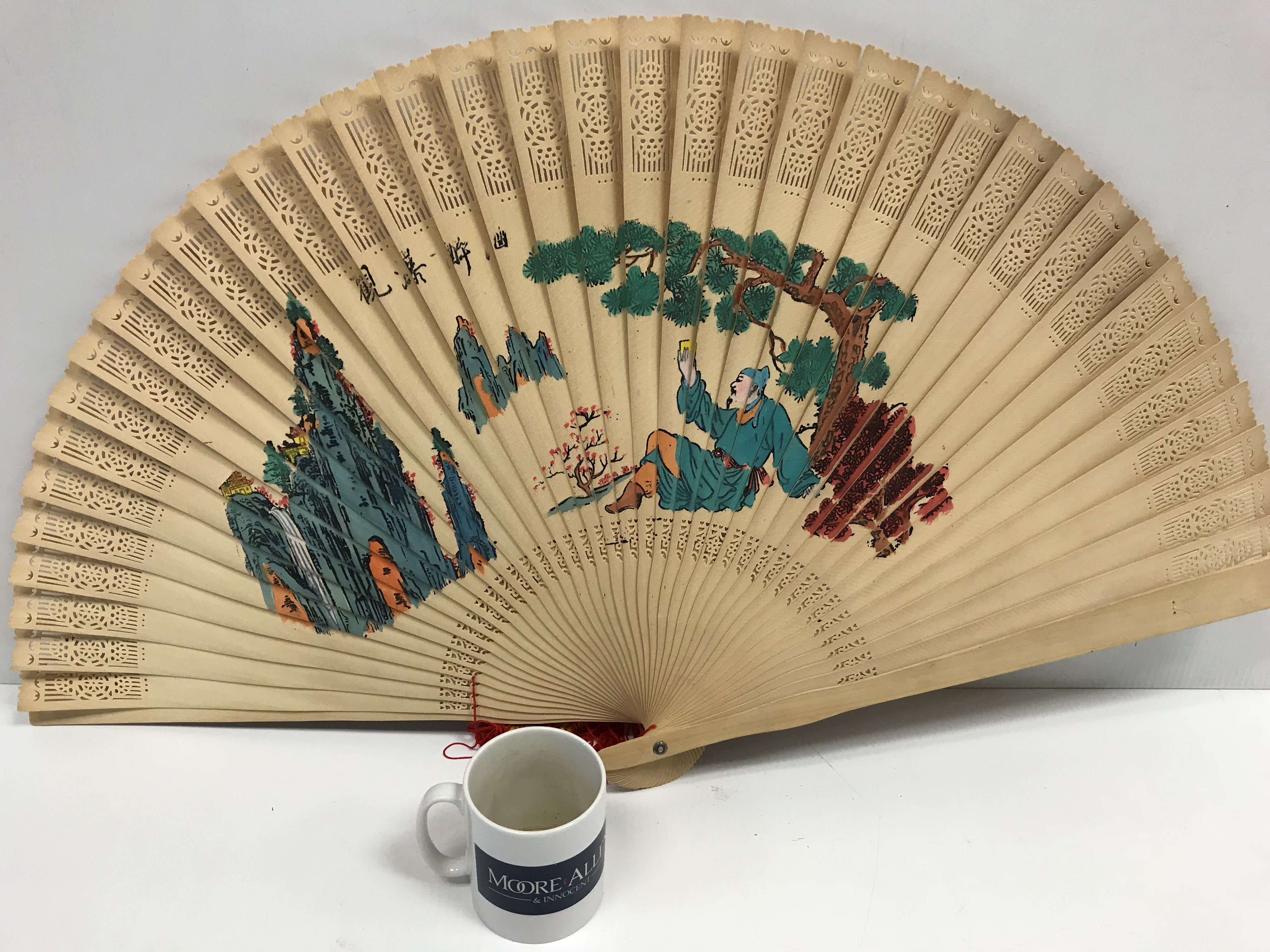 A collection of six modern Chinese printed fabric and bamboo fans of large proportions each - Image 8 of 15