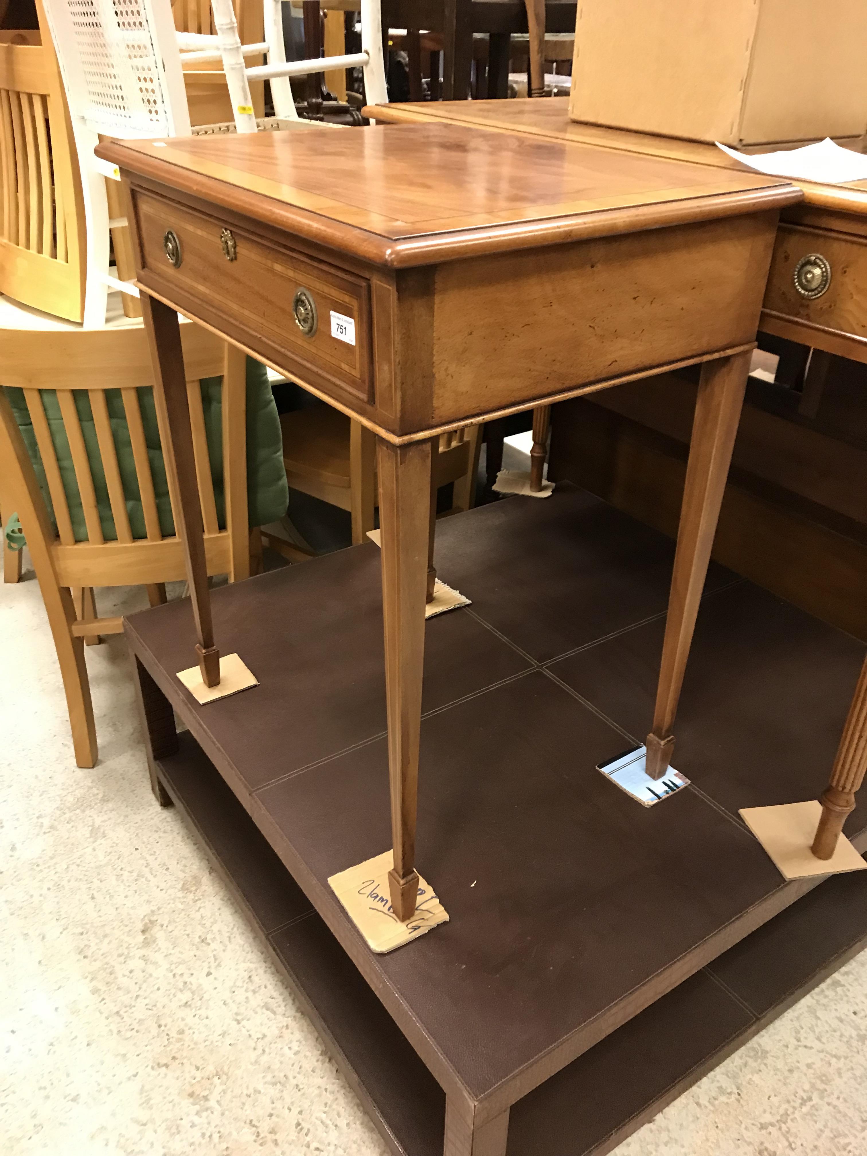 A pair of mahogany and inlaid lamp tables in the Regency taste, the cross-banded tops with moulded - Image 11 of 11