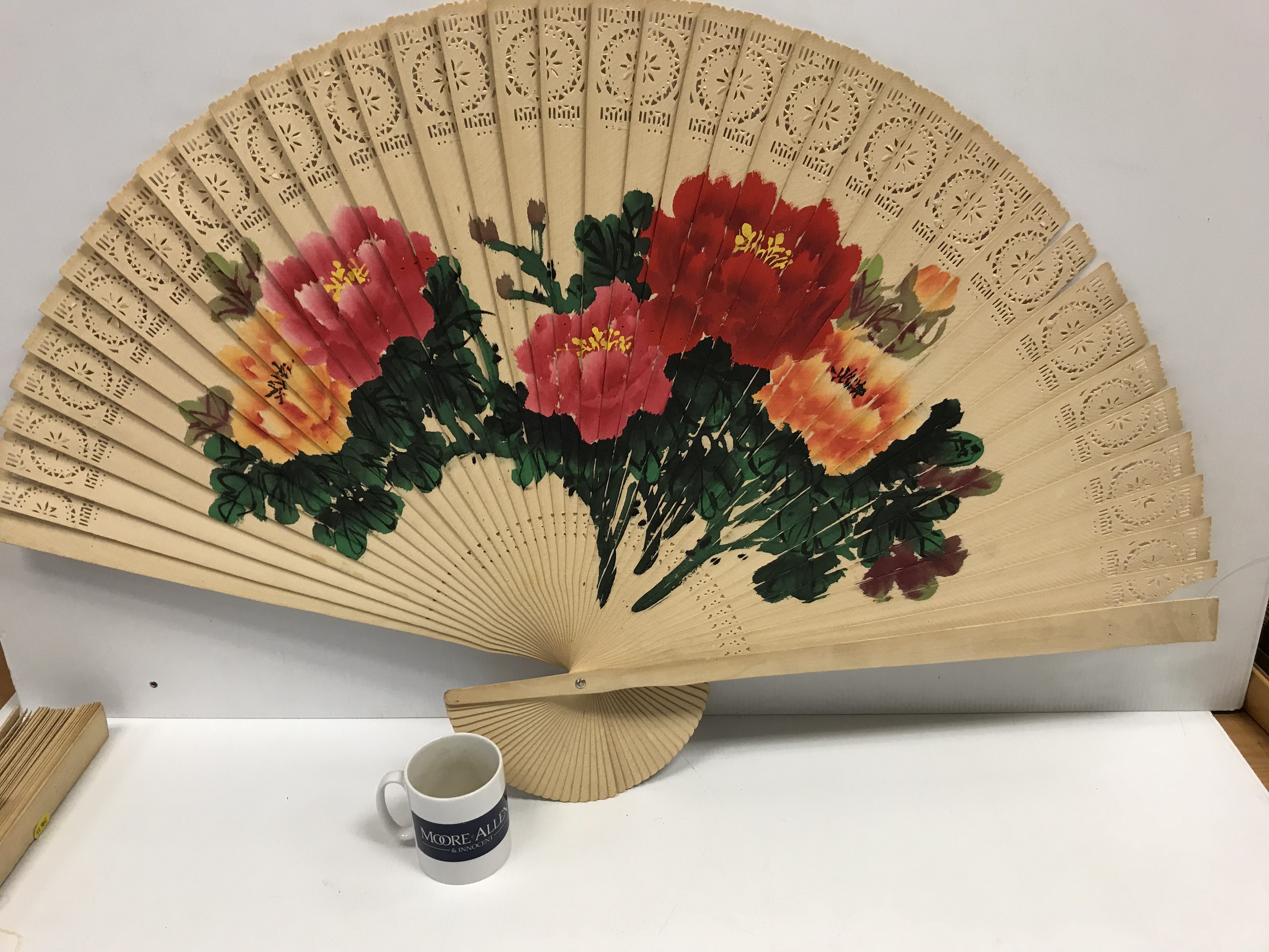 A collection of six modern Chinese printed fabric and bamboo fans of large proportions each - Image 7 of 15