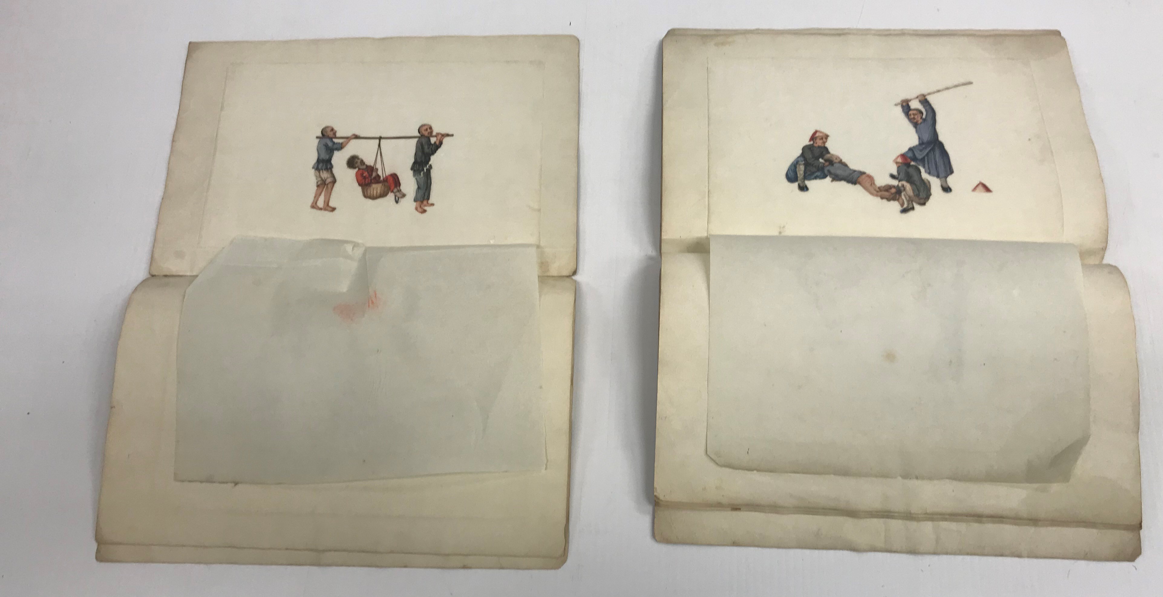 Two volumes “Chinese Gouache on rice paper studies of torture scenes various (some damaged) - Image 2 of 2