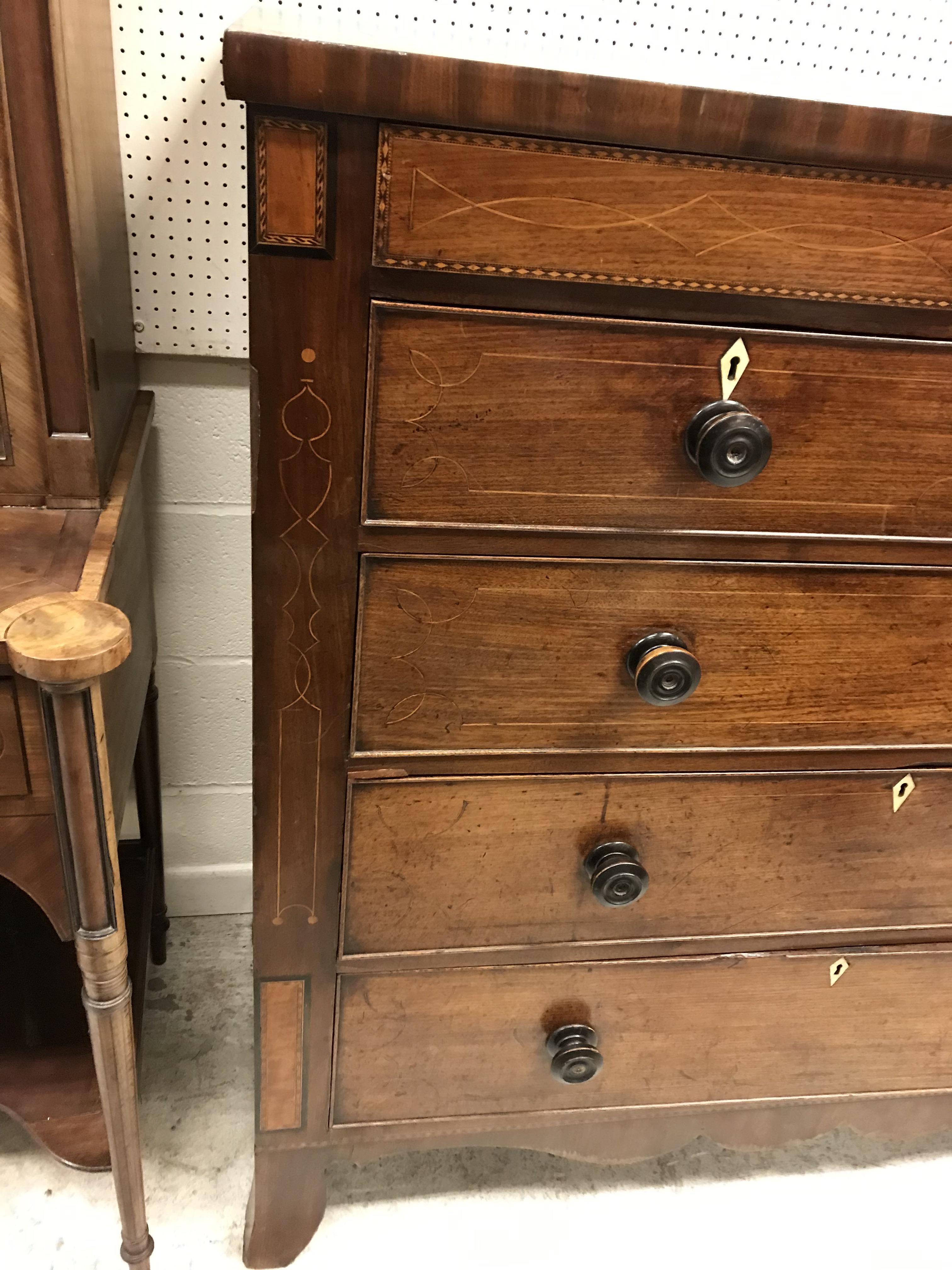 A 19th Century mahogany chest, the plain top above two secret drawers flanking a shell marquetry - Image 7 of 22