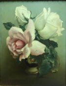 IRENE KLESTOVA (BRITISH 1908-1989) "Roses", still life study of roses in a vase, oil on board,