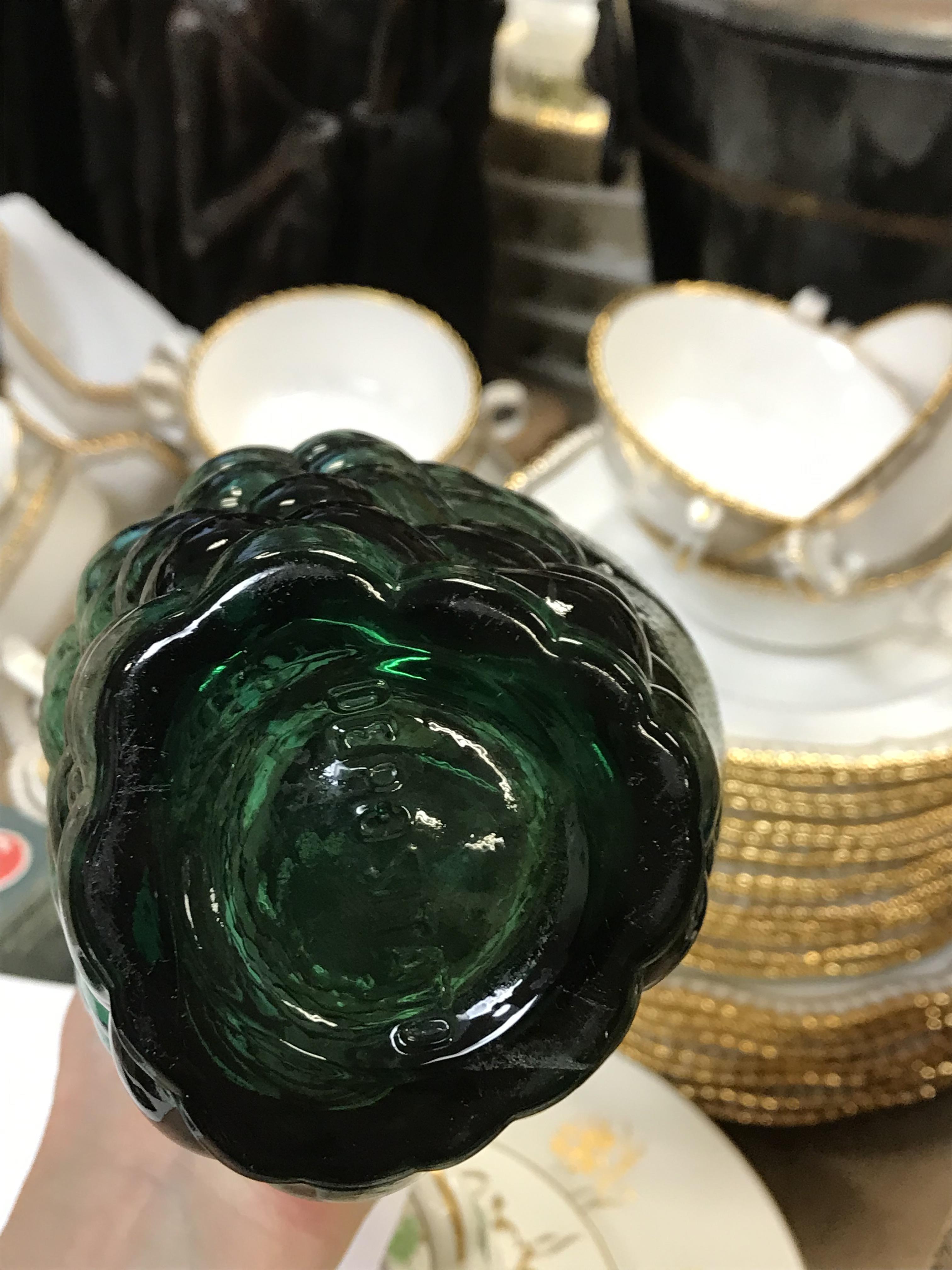 A box containing a collection of four decanters including a pair of green glass grape and vine - Image 14 of 18