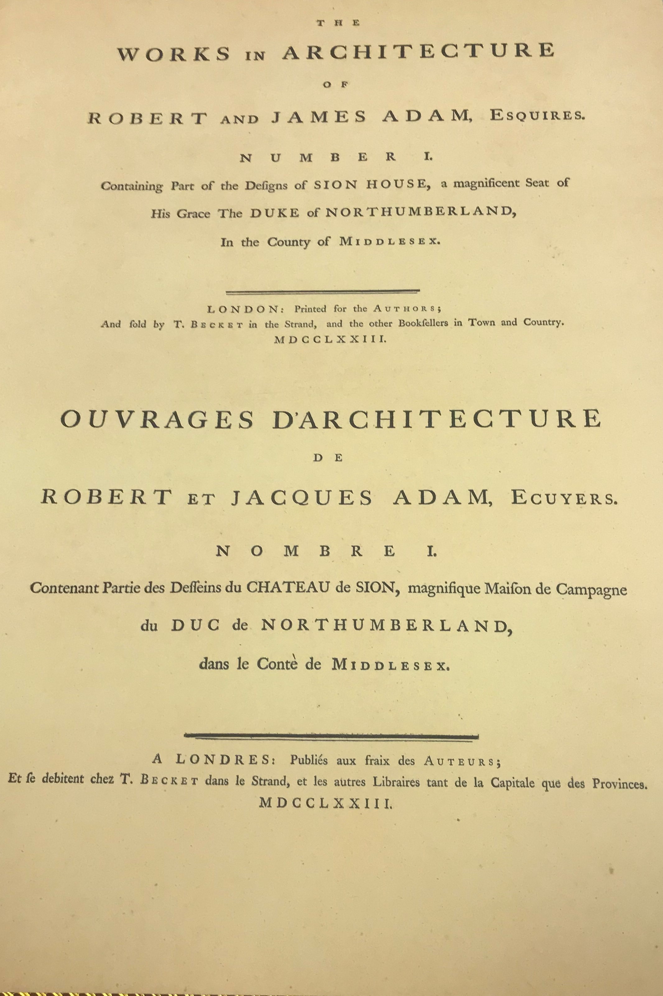 ROBERT AND JAMES ADAM "The works in Architecture of Robert and James Adam Volume I containing the - Image 3 of 3