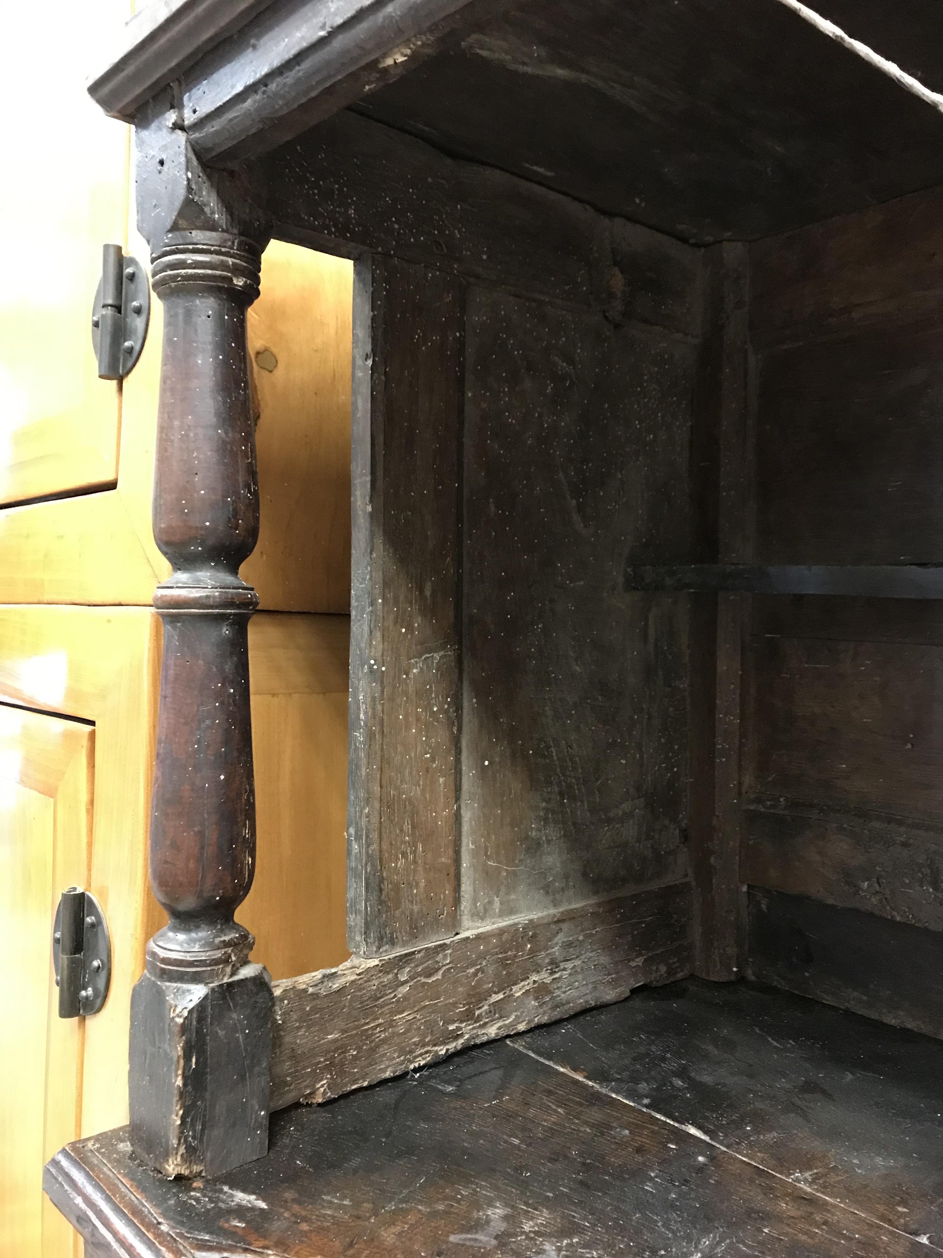 An 18th Century oak tridarn, the upper section with panelled sides and turned column supports over a - Image 6 of 48