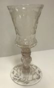 A 19th Century French engraved glass goblet, the main panel decorated with George and the dragon,