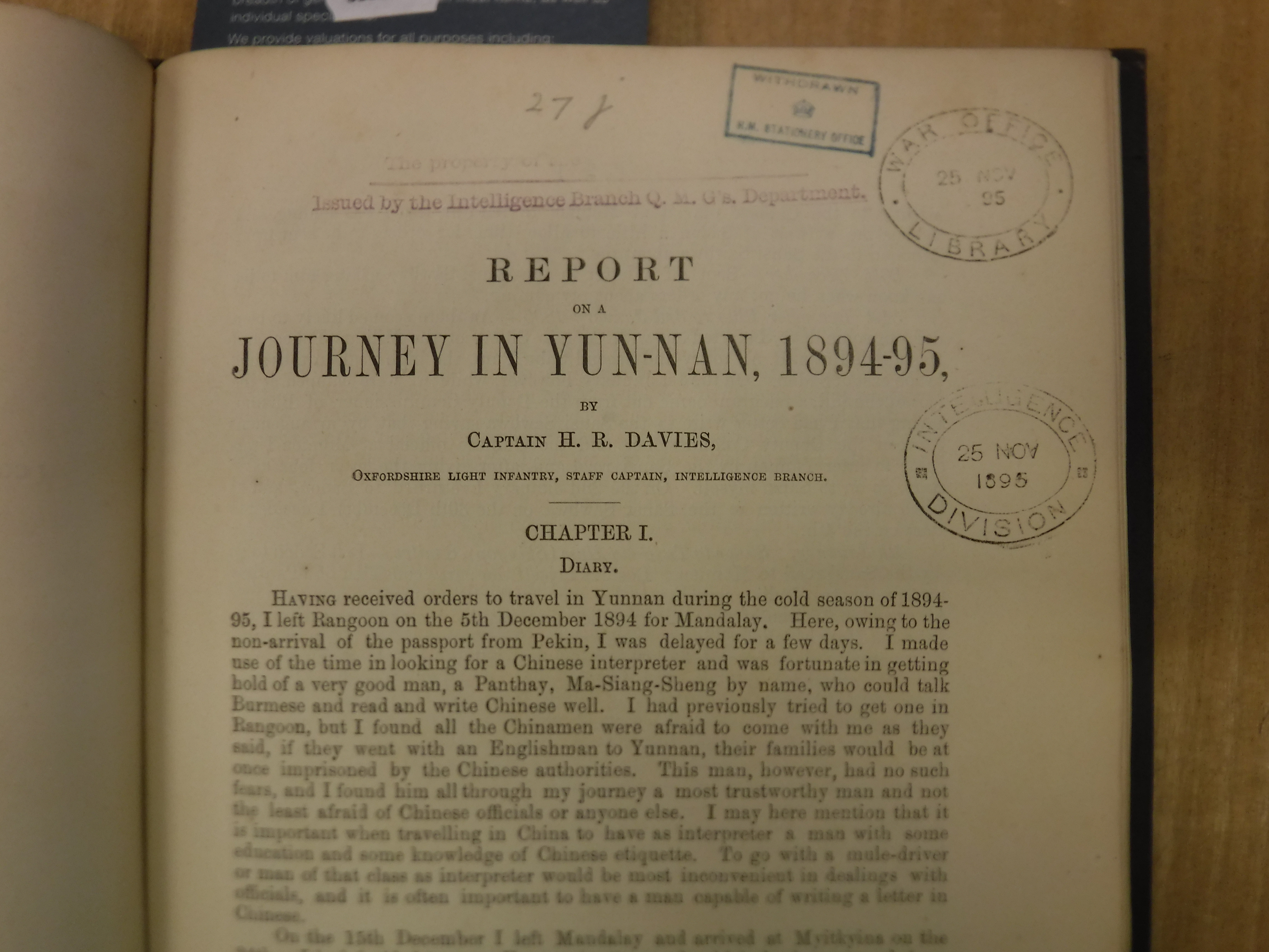 One volume “Report on a journey in Yun-Nan, 1894-95 by Captain H R Davies Oxfordshire Light Infantry - Image 5 of 33