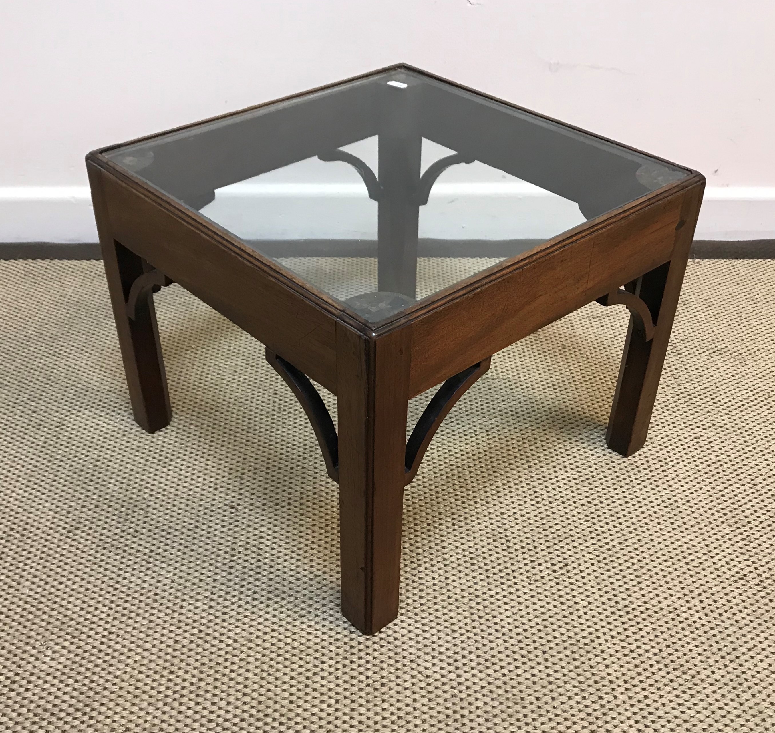 A 19th Century mahogany framed stool with floral needlework drop-in seat within a moulded edge, on - Image 2 of 2