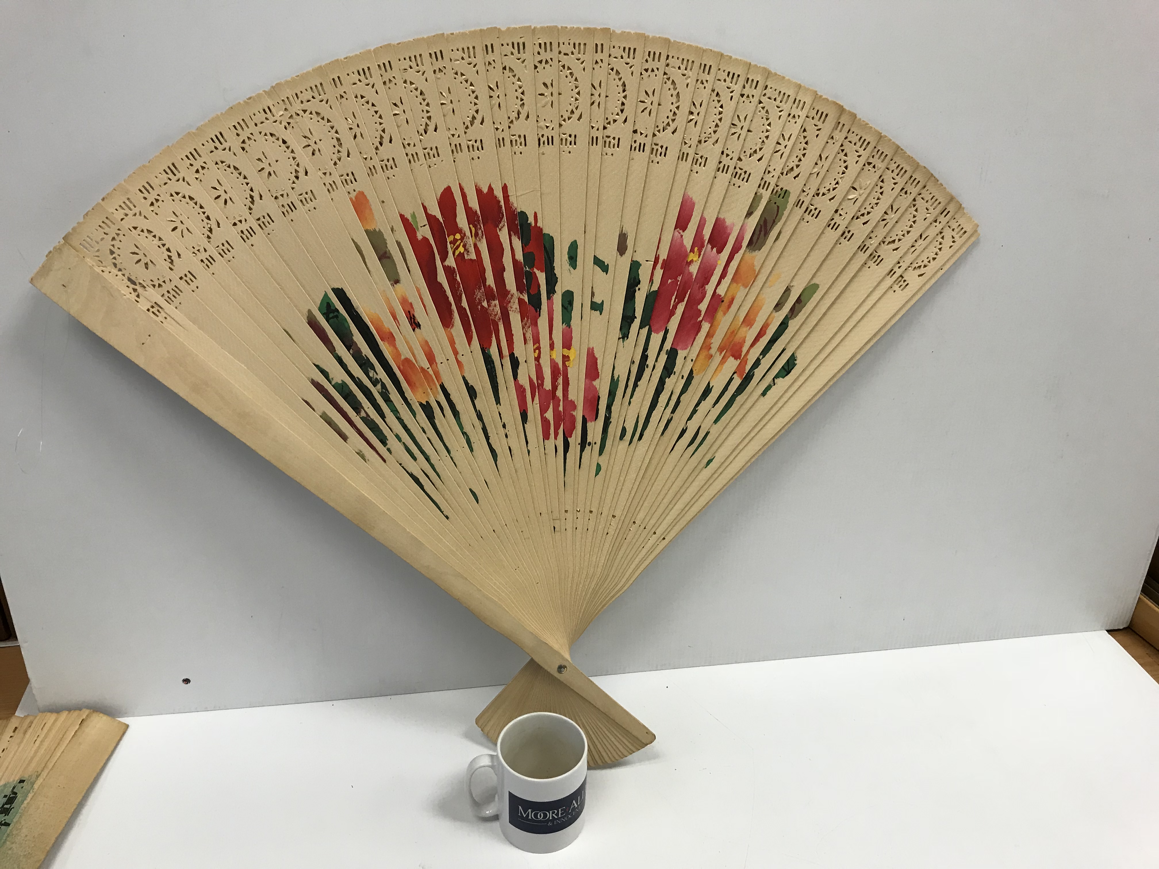 A collection of six modern Chinese printed fabric and bamboo fans of large proportions each - Image 10 of 15