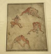 19TH CENTURY JAPANESE SCHOOL “Studies of Sumo wrestlers”, colour woodblock print, no script, approx.
