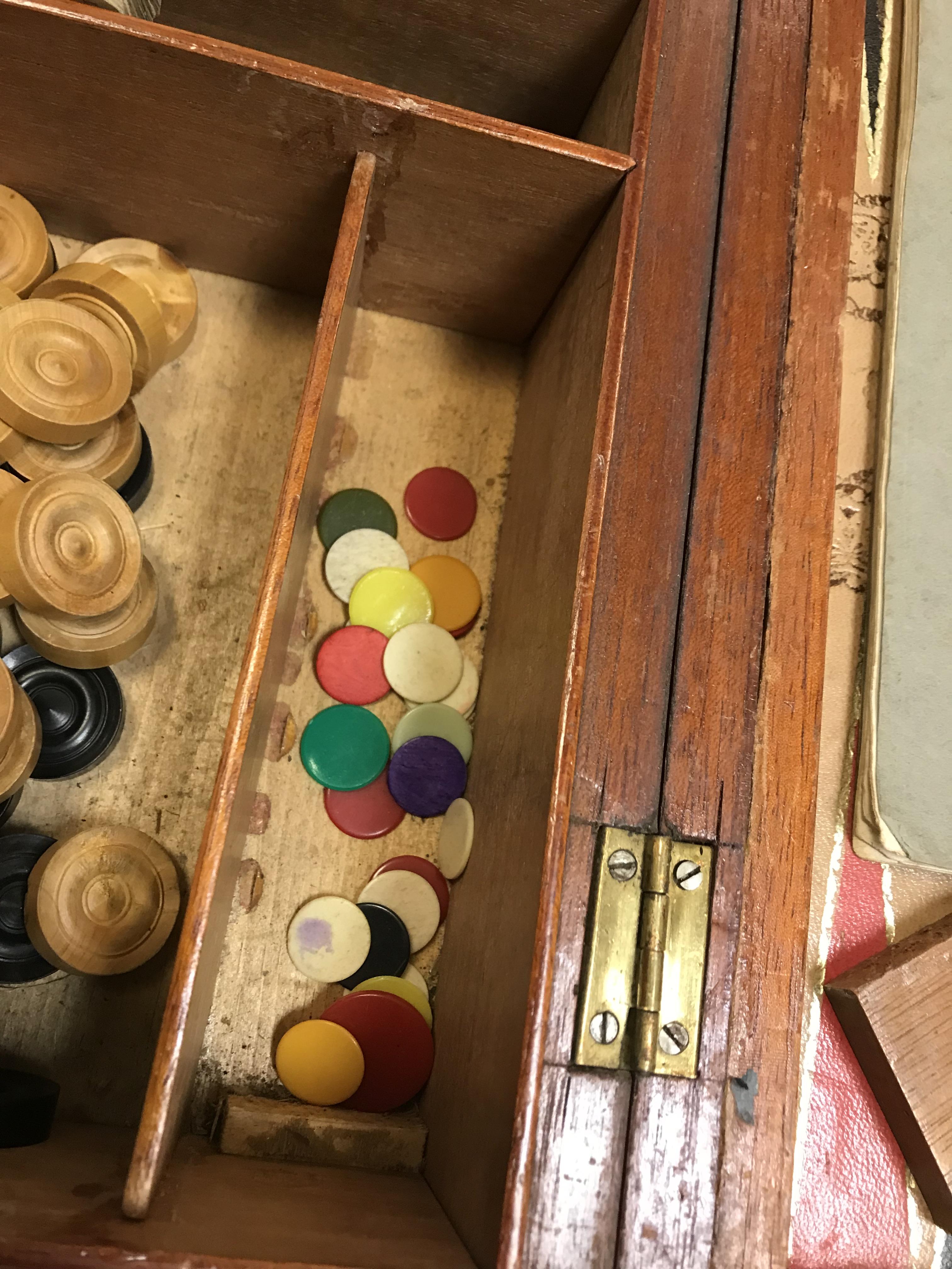 A mahogany cased games compendium containing various games pieces including Chess, Draughts, - Image 27 of 42