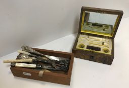 A collection of various objets de vertus including a burr walnut manicure box with bone / ivory