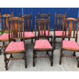 A set of four early 20th Century carved oak dining chairs in the Carolean taste and two similar with