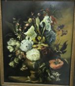 G VAUGHAN "Still life study of flowers in vase on a stone ledge" signed lower right, oil on panel