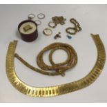 A collection of various costume jewellery to include 9 carat gold chainlink necklace set with ruby