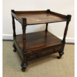 An early 19th Century rosewood four-tier whatnot, the three-quarter gallery top on turned and ringed