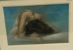 BANZ BANEZ "Nude", study of a woman on a bed, her head resting on her arms, pastel, signed and dated