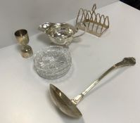 A 20th Century sterling silver soup ladle, 5.93 oz, together with a plated six section toast rack,