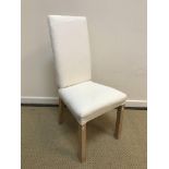 A set of eight modern calico upholstered high back dining chairs on square beech supports, 45 cm