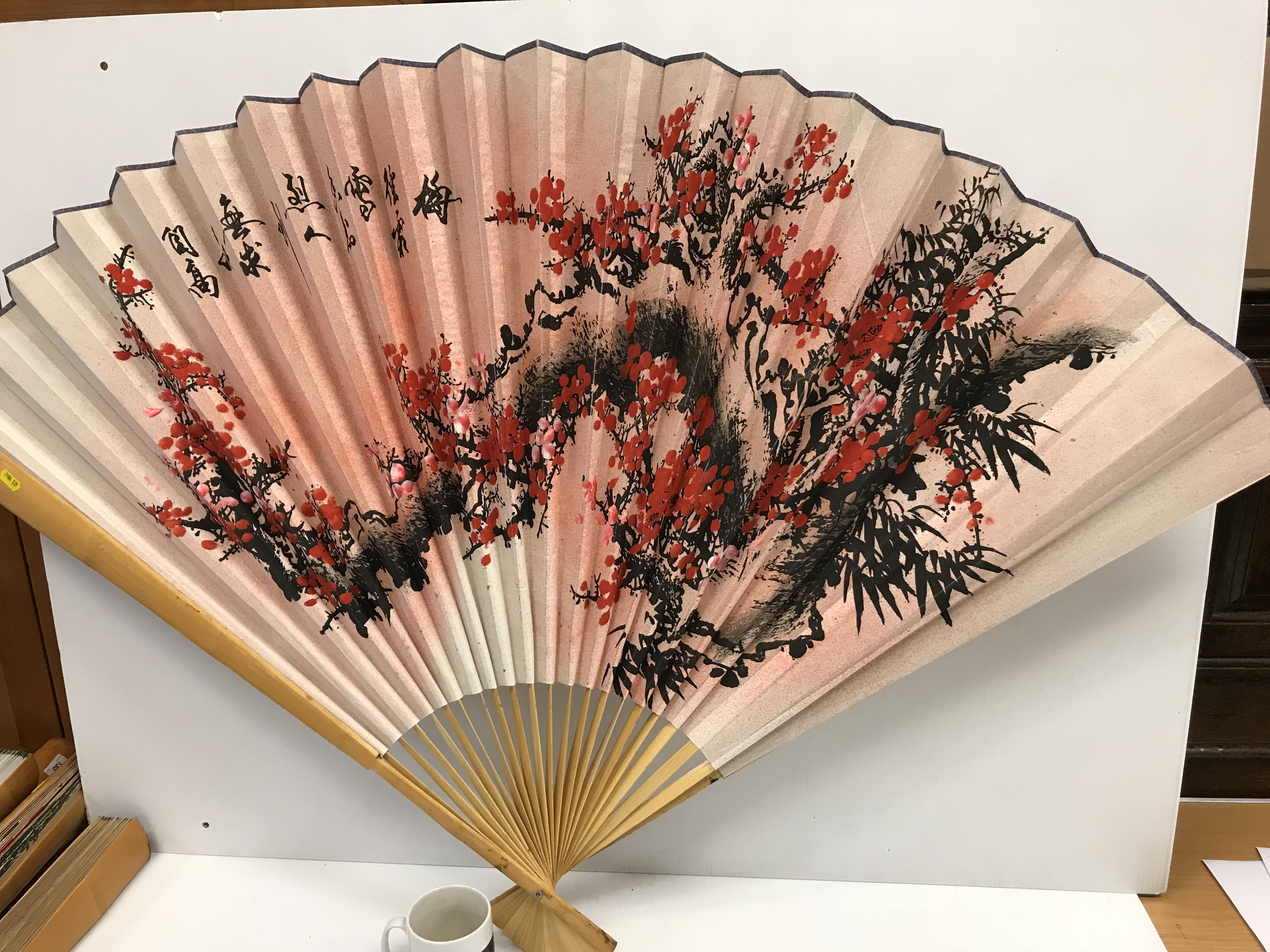 A collection of six modern Chinese printed fabric and bamboo fans of large proportions each - Image 11 of 15