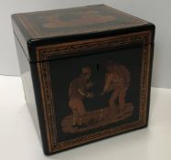 A 19th Century Continental rosewood and marquetry inlaid single section tea caddy each panel