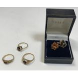 A collection of five various 9 carat gold stone set dress rings total weight including stones