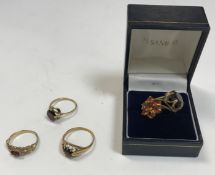 A collection of five various 9 carat gold stone set dress rings total weight including stones