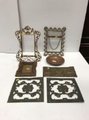 An Art Nouveau style scrolling foliate decorated brass easel picture frame 25.5cm wide x 36.5cm