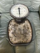 A set of Harrods Ltd "The Knightsbridge" twenty stone weighing scales, a Victorian brass bound