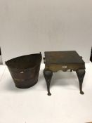 An early 19th Century Toleware simulated walnut bucket of navette form with brass banding 35.5cm x