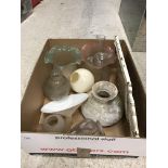 Two crates of various mainly brass table lamps, oil lamps, ceiling lamps etc and various parts