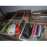 Fourteen boxes of assorted books to include novels, reference books, cookery books etc