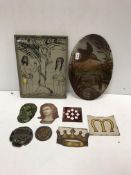 A small collection of painted and/or leaded glazed panels including various dates and origins
