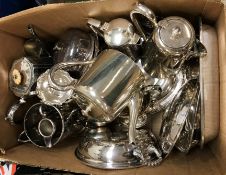 A box of assorted plated wares to include lidded tureens, sauce boats, bottle coaster, muffin