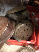 A collection of 17th, 18th and 19th Century copper/brass warming pans including 3 iron handled