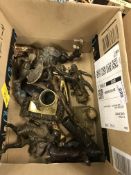 A box of various 19th Century and other bronze, brass and other figures including kneeling nude, owl