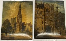 Two Spiers and Sons oil on papier-mache panels of rectangular form depicting "Brasenose Coll."